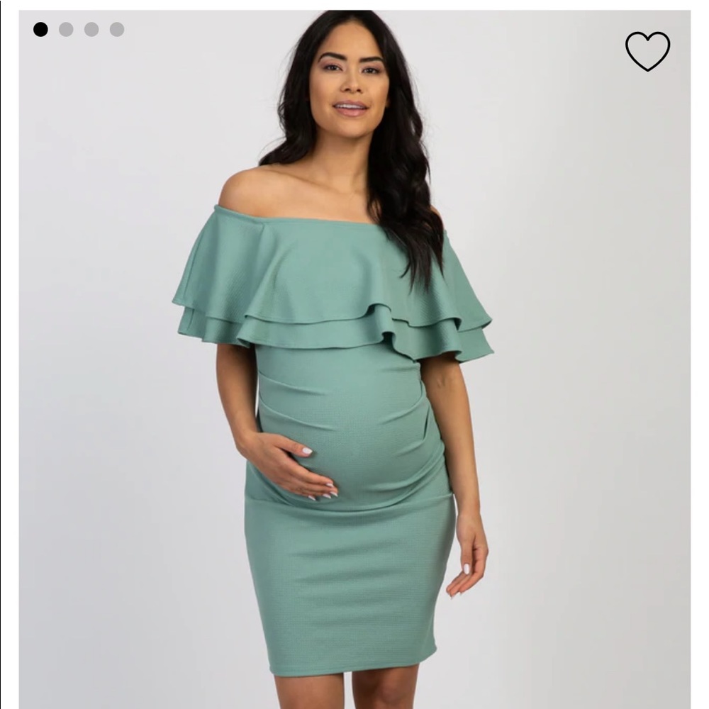 Brand New: Sage off-shoulder fitted Maternity Dress, Size Medium